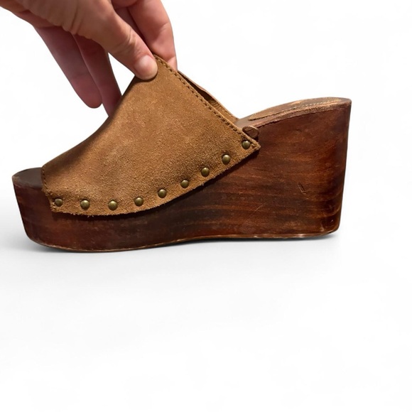 Mango real suede and wood platform wedge slip on chunky clogs 7 - Picture 8 of 8